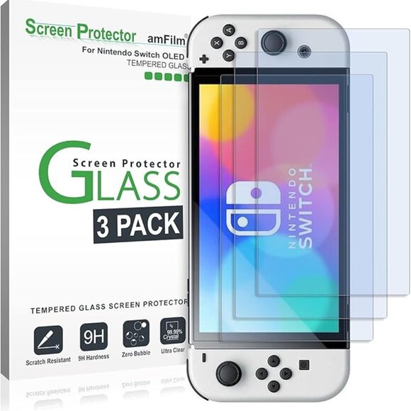 NWT amFilm Nintendo Switch Tempered Glass Screen Protector Compatible 7'' (2021) - Picture 1 of 14